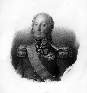 Pierre Clauden muotokuva, kreivi Pajot, dit Pajol (1772-1844), ranskalainen kenraali, kaiverrus 1800-luvulta tekijältä Unknown artist