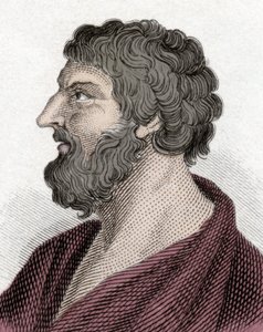 Muotokuva Pittacosta Mytileneestä Kreikan valtiomies (650-570 eKr.) (Pittacus of Mytilene). Kaiverrus 1800-luvulta. tekijältä Unknown artist
