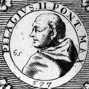 Paavi Pelagius II:n (Pelagius) muotokuva (520-590). tekijältä Unknown artist