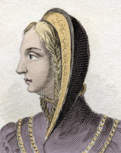 Kastilian kuningatar Isabellan (Isabella 1st the Catholic) muotokuva (1451-1504). Kaiverrus 1800-luvulta. tekijältä Unknown artist