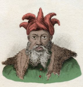 Saladinin (1138-1193) muotokuva (Salah al Din Yusuf al-Ayyubi (al Ayyubi) sotilaskomentaja ristiä vastaan Egyptissä. Kaiverrus 1800-luvulta. tekijältä Unknown artist