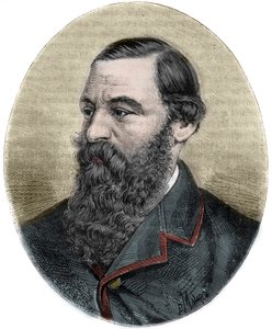Muotokuva Sir Samuel Bakerista (1821-1893) kaiverruksesta "Picturesque Histoire des grands voyages au 19th century"". 1877 tekijältä Unknown artist