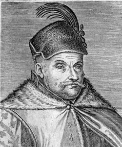 Transilvanian prinssin ja Puolan kuninkaan Stephen I Batorin (1533-1586) muotokuva. Kaiverrus 1500-luvulta tekijältä Unknown artist