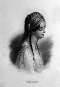 Muotokuva Teresa Gambasta Guicciolissa (1800-luku), joka on rakastunut runoilija George Gordon Byroniin. Kaiverrus 1800-luvulta tekijältä Unknown artist