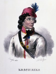 Muotokuva Thaddeus (Tadeusz) Kosciuszko (Kosciusko) Puolalainen sotilas (1746-1817). Kaiverrus 1800-luvulta tekijältä Unknown artist