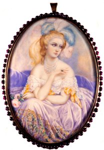 Muotokuva Castiglionen kreivitärestä (1837-1899) (Virginia Elisabetta Luisa Carlotta Antonietta Teresa Maria Oldoini). Miniatyyri norsunluun päällä. . tekijältä Unknown artist