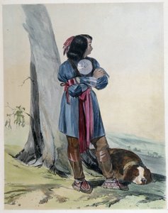 Muotokuva kanadalaisen intiaanien huronista koiransa kanssa - Coke Smythin, Lontoon "" Shythin luonnoksissa Kanadassa" tekijältä Unknown artist