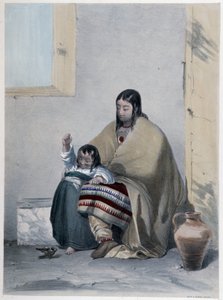 Muotokuva kanadalaisen intiaanien huronista lapsensa kanssa - Coke Smyth, Lontoo "" Shythin luonnoksissa Kanadassa" tekijältä Unknown artist
