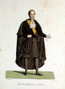 Muotokuva Pyhän istuimen apulaisprinssistä, joka palveli seremonioiden ja vierailujen aikana. Kaiverrus 1800-luvulta. tekijältä Unknown artist