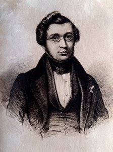 Englannin säveltäjän Adolphe Adamin (1803-1856) muotokuva Kaiverrus. 1800-luvun Bologna, civico museo bibliografico tekijältä Unknown artist