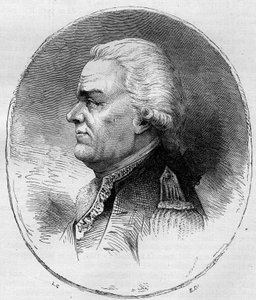 Muotokuva Grassen kreivistä (Francois Joseph Paul, Marquis de Grasse Tilly) (1722-1788), Ranskan amiraali, joka osallistui Amerikan vapaussotaan (1775-1783). Kaiverrus vuodelta 1881. tekijältä Unknown artist