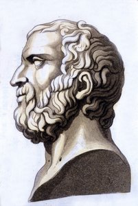 Muotokuva kreikkalaisesta filosofista Zenon of Citiumista (335 eKr. - 264 eKr.), stoalaisuuden perustajasta. Kaiverrus 1800-luvulta. tekijältä Unknown artist