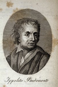 Muotokuva italialaisesta runoilijasta Ippolito Pindemontesta (1753-1828), runoilijan ystävä ja italialainen näytelmäkirjailija Ugo Foscolo (1778-1827) Kaiverrus 1800-luvulta tekijältä Unknown artist