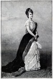 Muotokuva Romanian kuningattaresta Elisabeth Pauline Ottilie Louise de Wiedistä, joka tunnetaan nimellä Carmen Sylva (1843-1916), kuningas Kaarle I:n vaimo - Kaiverrus vuodelta 1893 - Elizabeth of Wied, Romania, 1800-luvun loppu - 1900-luvun alku - Elizabe tekijältä Unknown artist