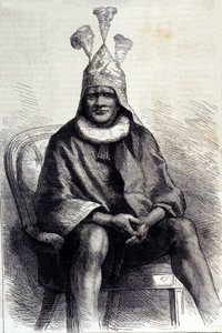 Zulukuningas Cetshwayon muotokuva (tai Cetawayo, Cetewayo, Cetywajo, Ketchwayo) (1826-1884) Kaiverrus 1800-luvulta tekijältä Unknown artist