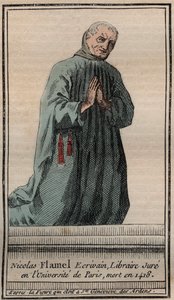 Ranskalaisen alkemistin Nicolas Flamelin (1330-1418) muotokuva - Kaiverrus - Englannin alkemistin Nicolas Flamelin muotokuva - Kaiverrus Yksityinen kokoelma tekijältä Unknown artist