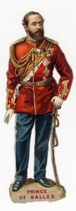Tulevan Walesin prinssin Edward VII:n (Edward 7), Suuren Bratagnen ja Irlannin kuninkaan (1841-1910) muotokuva. Kromolitografia 1800-luvun lopulla. Yksityinen kokoelma tekijältä Unknown artist