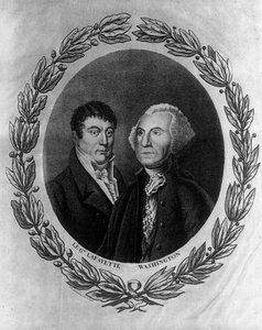 Kenraali La Fayette (Lafayette) ja Georges Washingtonin muotokuvia - kaiverrus tekijältä Unknown artist