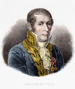 Alessandro (Alexandre) Voltan muotokuva (1745 - 1827). Italialainen fyysikko, sähköakun keksijä. 1800-luvun kaiverrus tekijältä Unknown artist