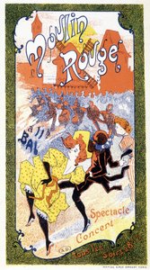Juliste, joka ilmoittaa joka ilta Moulin Rougessa Pariisissa järjestettävistä "" konserteista" tekijältä Unknown artist