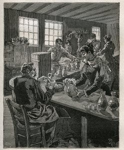 Keramiikka: täyttökeramiikka. Kaiverrus vuodelta 1885 kirjassa "Les arts et metiers illustres", kirjoittanut Adolphe BITARD. tekijältä Unknown artist