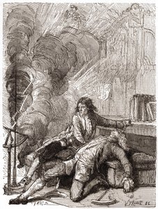 Professori Georges Guillaume Richmann (1711-1753) kuoli työpajassaan elektrometrikokeen seurauksena. tekijältä Unknown artist
