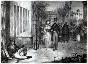 Promenade sur les boulevards Pariisissa 1800-luvulla - kaiverrus tekijältä Unknown artist
