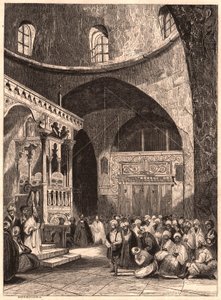 Rabbi ja seurakunta synagogassa Jerusalemissa tekijältä Unknown