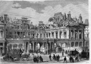 Kuninkaanlinnan (Palais-Royal) jälleenrakennustyöt Pariisissa. Kaiverrus "" L