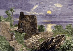 Farsilaisten uskonto (Zarathustran (Zarathustra, Zarathushtra, Zarathustra tai Zoroastra) seuraajat): hautajaisrituaali koostuu vainajan ruumiiden sijoittamisesta torniin, hiljaisuuden torniin, jossa korppikotkat nielevät ne. Malabarin alue tekijältä Unknown artist