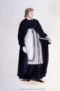 Pyhän haudan ritarikunnan uskonnollinen. Kaiverrus albumista uskonnollisista määräyksistä, Pariisi tekijältä Unknown artist