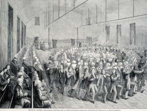 Shakersin uskonnollinen kulkue New Yorkissa. 1800-luvun kuvitus. tekijältä Unknown artist