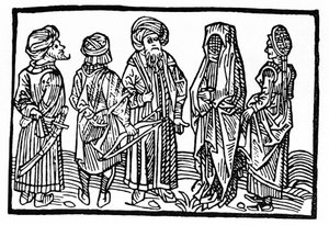 Saraseenien esitys, 1400-luvun ksylografia. tekijältä Unknown artist