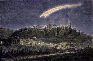 Esitys komeetta Athenen kaupungin yläpuolella vuonna 1878. tekijältä Unknown artist