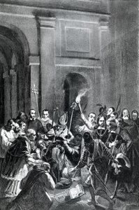 Esitys manaamiskohtauksesta. 1800-luvun kuvitus. tekijältä Unknown artist