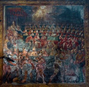 Nizzan ensimmäisen kirkolliskokouksen, ensimmäisen ekumeenisen kirkolliskokouksen, edustus vuonna 325 tekijältä Unknown artist