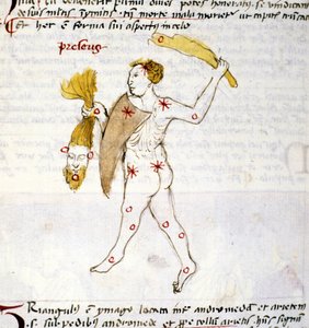 Bouvierin (Botes) tähdistön esitys Metsästäjä Botes pitää Berenikiksen hiuksia kädessään. Miniatyyri Biasino da Parman (Blaise de Parma) "Astronomicasta" (1425-1457) tekijältä Unknown artist