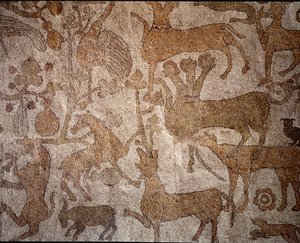 Kuvaus kuvitteellisesta Intian eläimistöstä, joka symboloi Aleksanteri Suuren (356-323 eKr.), Makedonian kuninkaan, Intian valloittamisen aikana tehtyjä hyökkäyksiä. Pantaleonen (tai Pantaleonin) jalkakäytävä tekijältä Unknown artist