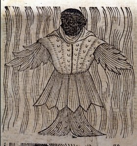Merimunkki, kuvitteellinen kala ja merihirviö. Kaiverrus Conrad Lycosthenesin (Konrad Wolffhart) teoksesta "Prodigiorum ac ostentorum chronicon" tekijältä Unknown artist
