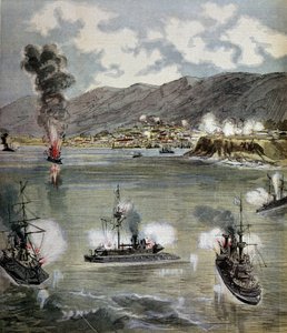 Vallankumous Chilessä: hyökkäys Valparaisoon vuonna 1891. Kuva otettu julkaisusta "" Supplement illustrates du Pepetit journal""" 1891. Paris, B.N. tekijältä Unknown artist
