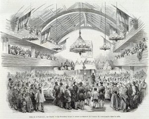 Vuoden 1848 vallankumous: Brotherhood Hall, Rue Martel, presidentti keskeytti istunnon komissaarin sisäänkäynnillä huoneessa tekijältä Unknown artist
