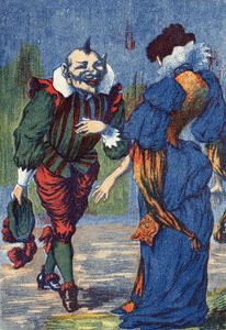 Riquet esittelee itsensä taas prinsessalle. Kuvitus "Riquet a la houppe" -sarjaan, ranskalaisen kirjailijan Charles Perrault