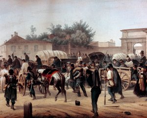 Risorgimento: Milanon viisi päivää (Cinque giornate di Milano) (18.-22. maaliskuuta 1848): tämä on yksi ensimmäisistä jaksoista vuoden 1848 vallankumouksista (osa Italian ensimmäistä itsenäisyyssotaa), jossa Milano nousi. väestö kapinallista vastaan tekijältä Unknown artist