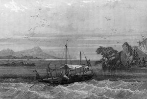 Robert Cavelier de La Salle (1643-1687) saapuu Mississippin suulle huhtikuussa 1675. Van Tenacin teoksessa "General History of the Navy" tekijältä Unknown artist