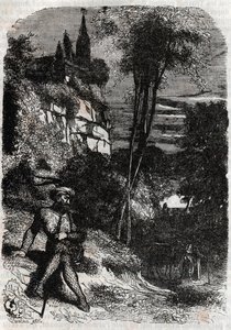 Rodomont, Isabella ja vanha erakko - Ludovico Arioston kaiverrus "" Furious Roland" (Orlando furioso) (1500-luku) 1851, joka tunnetaan nimellä Ariosto - Tressanin kreivin italiasta kääntämä painos ja kustantaja Gustave Harvard 1851 tekijältä Unknown artist