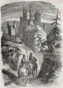 Roger (Ruggero, Ruggiero) ja Richardet näkevät Aigremontin linnan - kaiverrus vuodelta 1851 Ludovico Arioston kirjasta "" Roland furieux"" (1500-luku), joka tunnetaan nimellä Ariosta - Painos, jonka italiasta on kääntänyt kreivi Tressan ja publ tekijältä Unknown artist