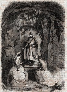 Roland näkee Isabellan luolassa - kaiverrus vuodelta 1851 Ludovico Ariostosta "" Furious Roland"" (Orlando furioso) (1500-luku), joka tunnetaan nimellä Ariosta - Tressanin kreivi käännös italiasta ja kustantaja Gustave Harvard 1851 tekijältä Unknown artist