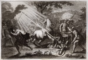 Royaumont Bible, Uusi testamentti: Pyhän Paavalin kääntymys matkalla Damaskokseen. Hän kuulee Jeesuksen Kristuksen äänen, joka sanoo hänelle "" Willow, Willow, joka vainoat minua"" (Saul, Saul, miksi vainoat minua?) ja hevonen kaatuu. Kuvitus vuodelta 1811 tekijältä Unknown artist