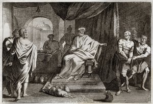 Royaumont Bible, Uusi Testamentti: Vertaus lahjakkuudesta. Isäntä rankaisee yhtä palvelijaansa, joka piilotti hänelle antamansa rahat. Kuvitus vuodelta 1811. tekijältä Unknown artist