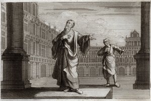 Royaumont Raamattu, Uusi testamentti: Vertaus fariseuksesta ja publikaanista, jotka menivät rukoilemaan temppeliin. Kuvitus vuodelta 1811. tekijältä Unknown artist